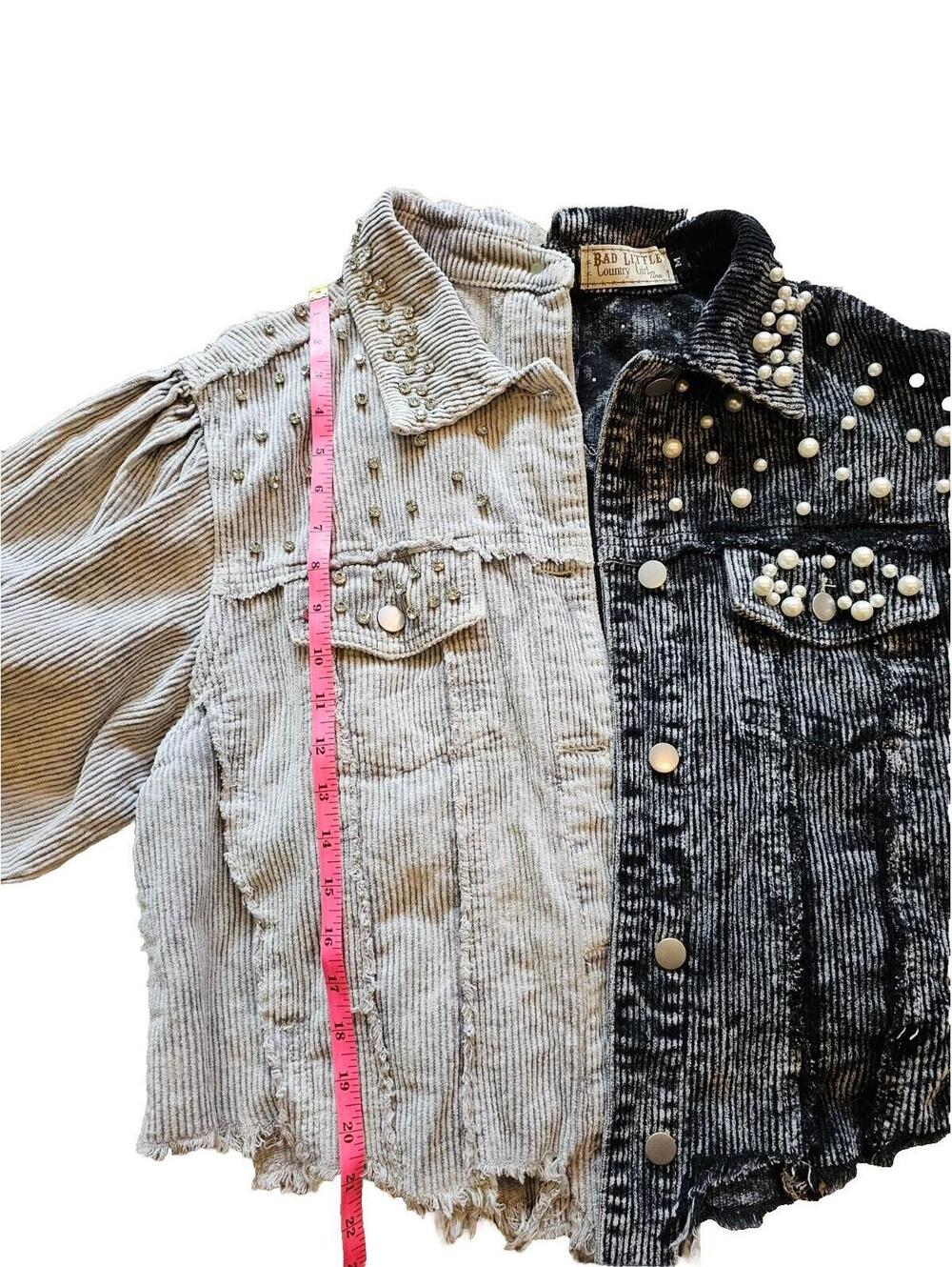 Bad Little Country Girl SZ M Corduroy Jean Jacket Beads Clear Studs BOHO - Picture 10 of 10